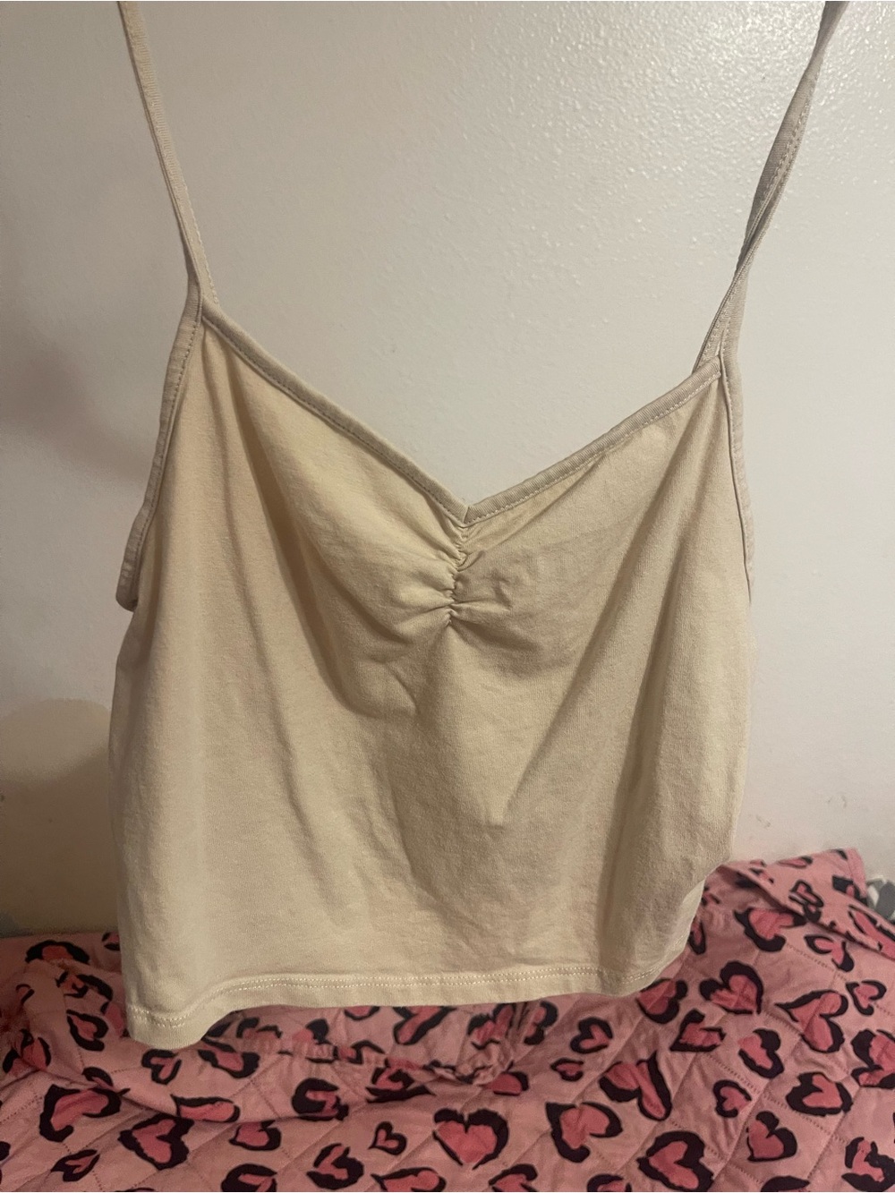 SHEIN Cream Gathered Front Spaghetti Strap Crop Top